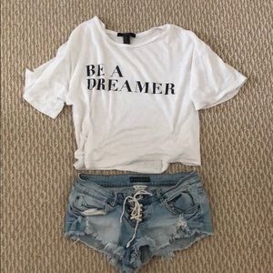 Forever21 BE A DREAMER Cropped Crop Top White M